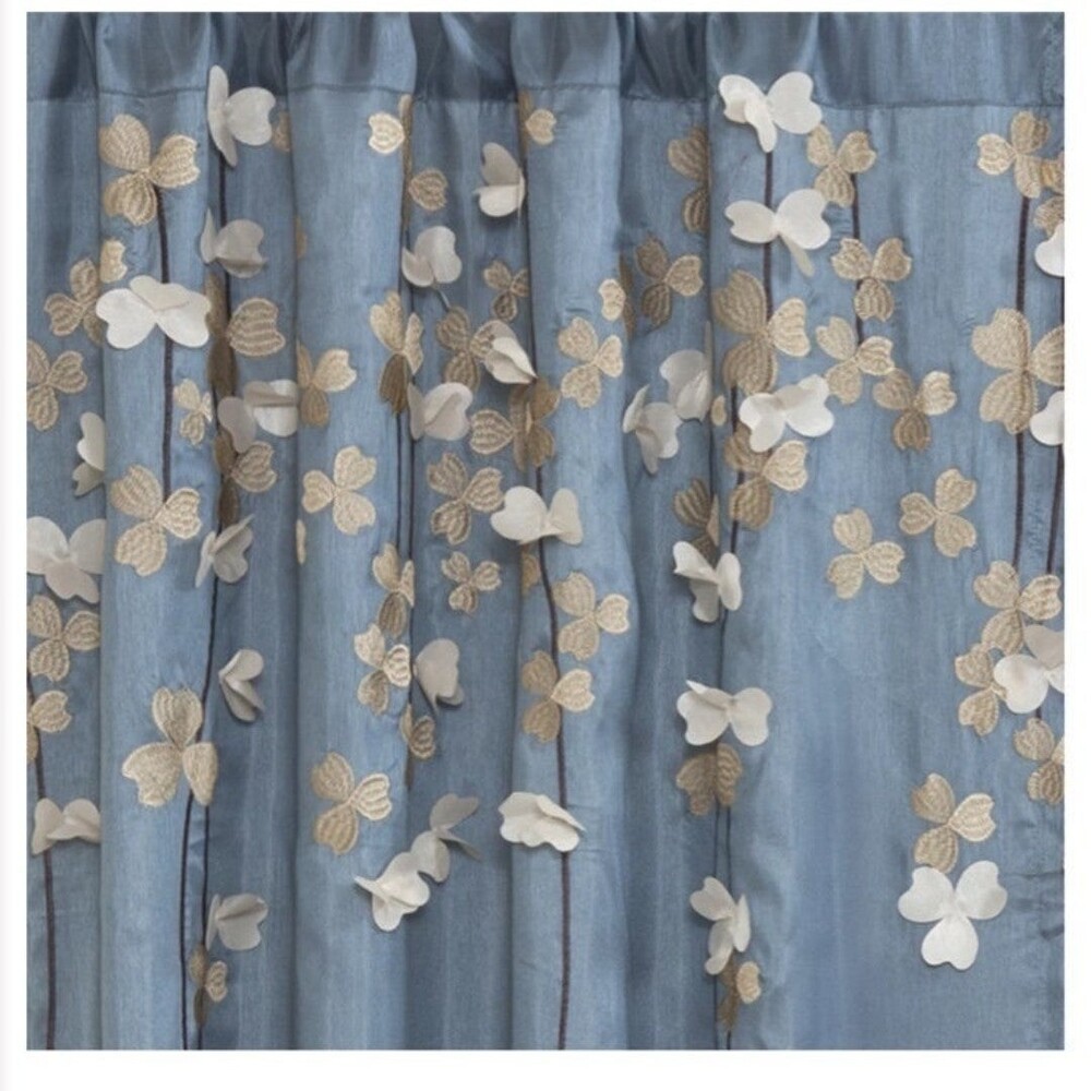 Lush decor blue and beige cascading petals flower drop one window panel 42x84 - Picture 2 of 8